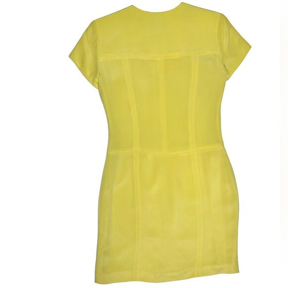 Vintage 100% Silk YL by Yair Yellow Mini Dress Short Sleeve Dress Vneck Zip Up - Picture 3 of 9